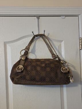 Vintage Kathy Brown Patterned Women's Shoulder Bag with Gold Hardware